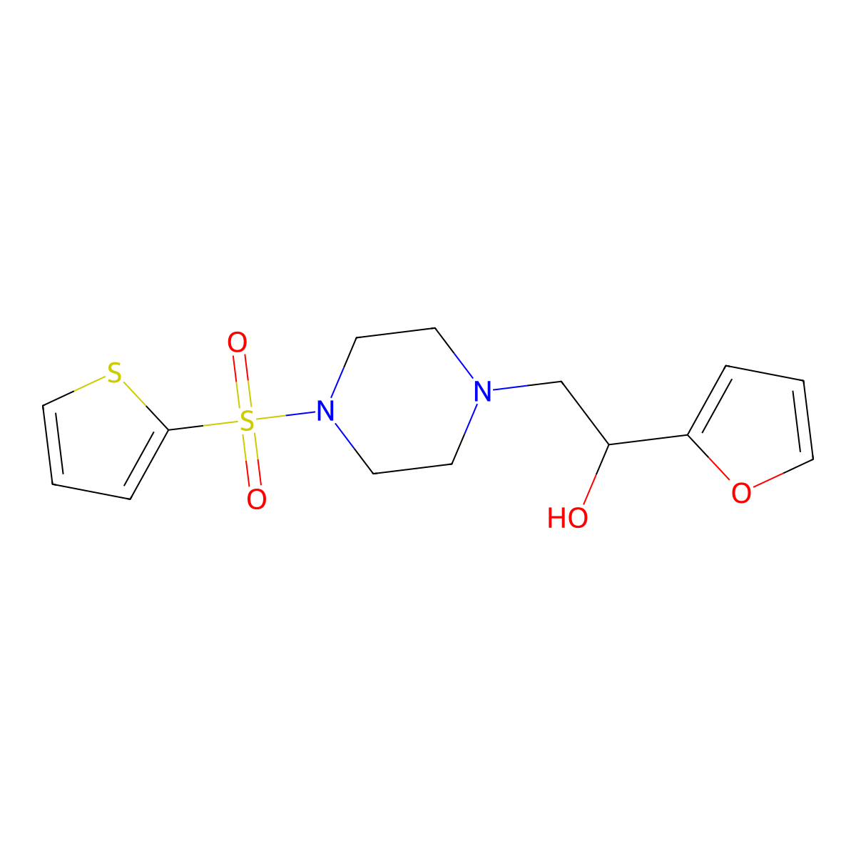 1-(Furan-2-yl)-2-(4-(thiophen-2-ylsulfonyl)piperazin-1-yl)ethanol molecular structure, CAS 1421530-35-9