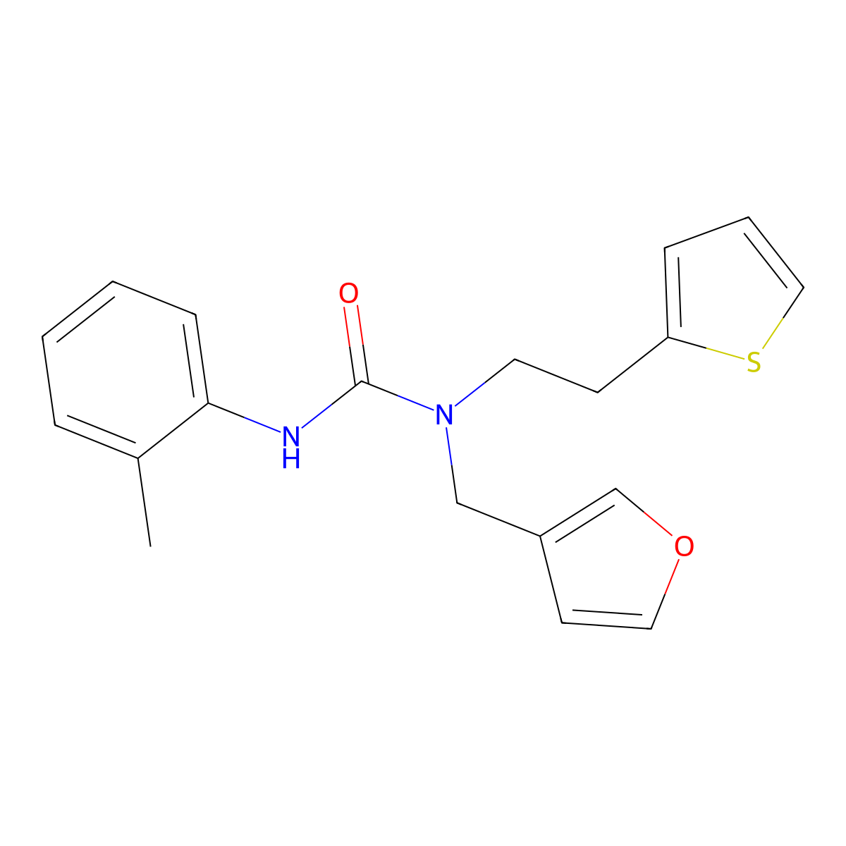 1-(Furan-3-ylmethyl)-1-(2-(thiophen-2-yl)ethyl)-3-(o-tolyl)urea molecular structure, CAS 1421530-36-0