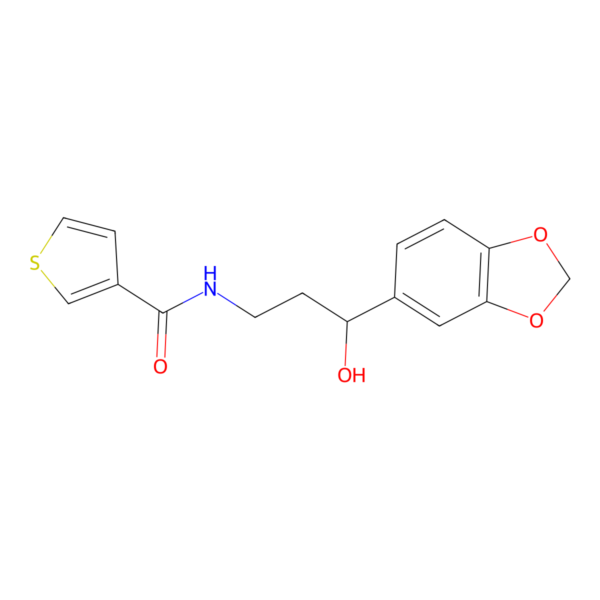 N-(3-(benzo[d][1,3]dioxol-5-yl)-3-hydroxypropyl)thiophene-3-carboxamide molecular structure, CAS 1421530-40-6