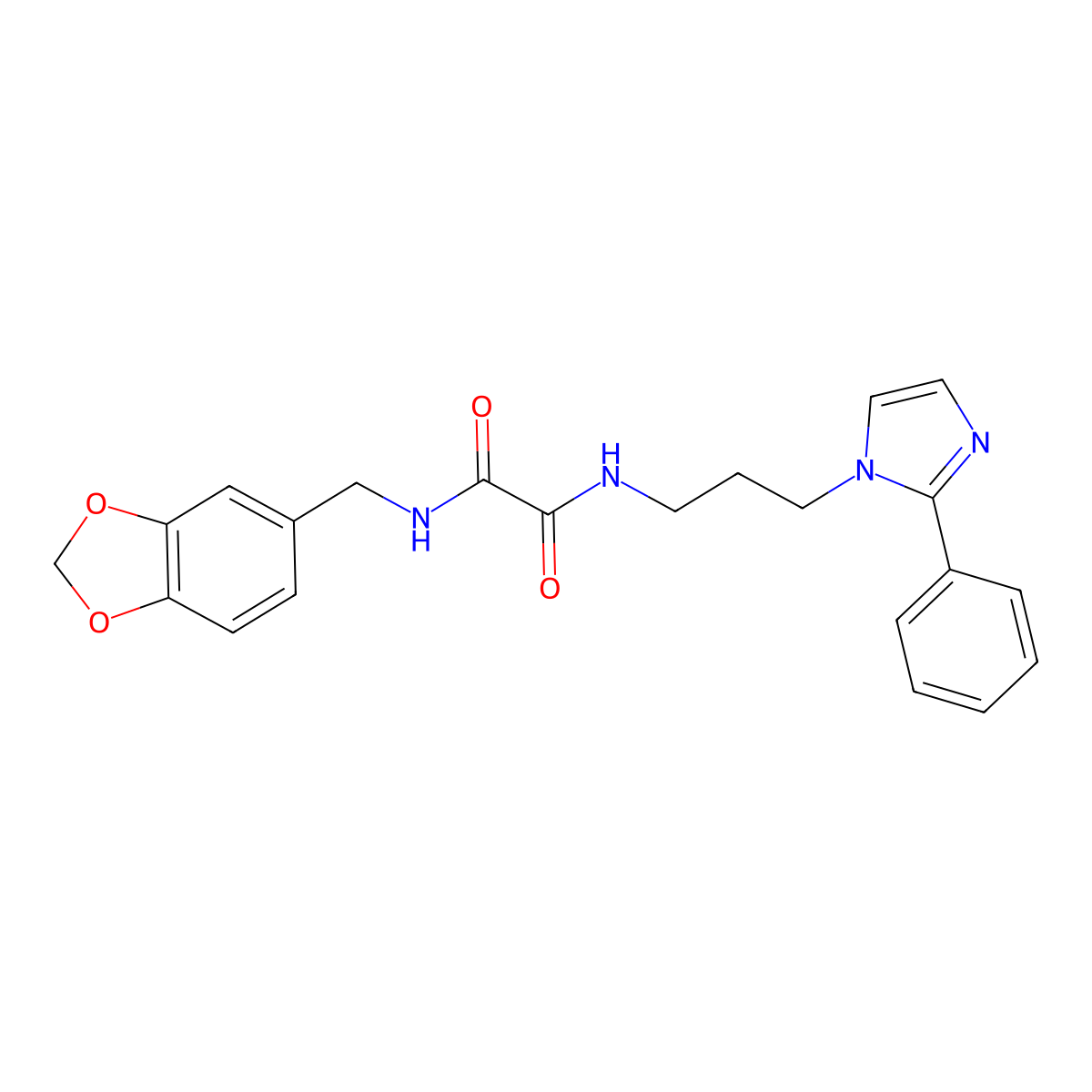 N1-(benzo[d][1,3]dioxol-5-ylmethyl)-N2-(3-(2-phenyl-1H-imidazol-1-yl)propyl)oxalamide molecular structure, CAS 1421530-41-7