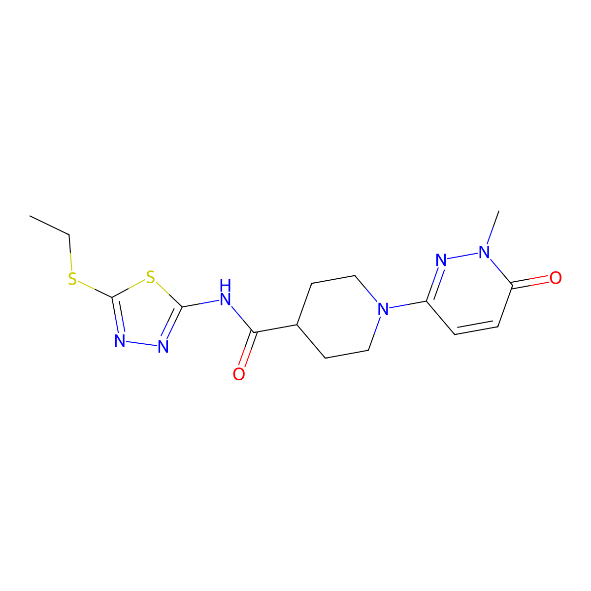 N-(5-(ethylthio)-1,3,4-thiadiazol-2-yl)-1-(1-methyl-6-oxo-1,6-dihydropyridazin-3-yl)piperidine-4-carboxamide molecular structure, CAS 1421530-44-0
