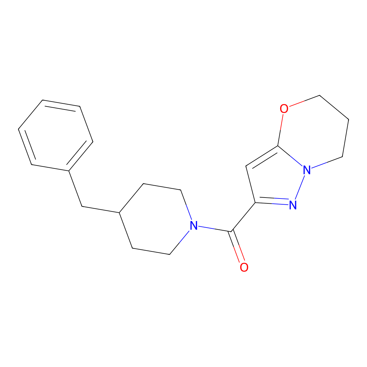 (4-benzylpiperidin-1-yl)(6,7-dihydro-5H-pyrazolo[5,1-b][1,3]oxazin-2-yl)methanone molecular structure, CAS 1421530-50-8