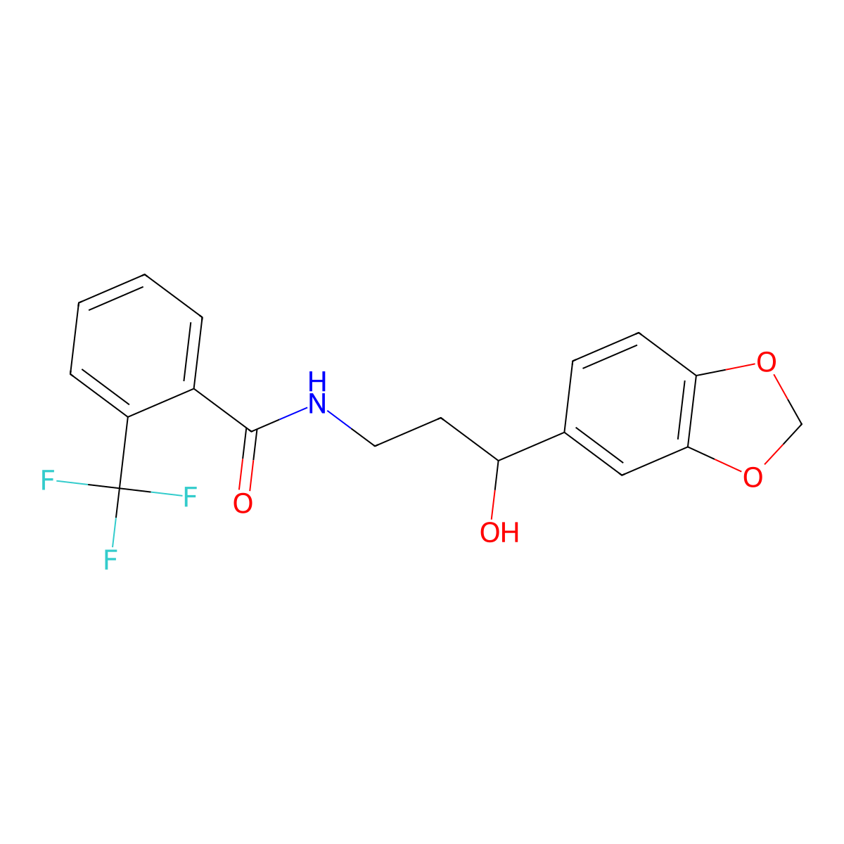 N-(3-(benzo[d][1,3]dioxol-5-yl)-3-hydroxypropyl)-2-(trifluoromethyl)benzamide molecular structure, CAS 1421530-55-3