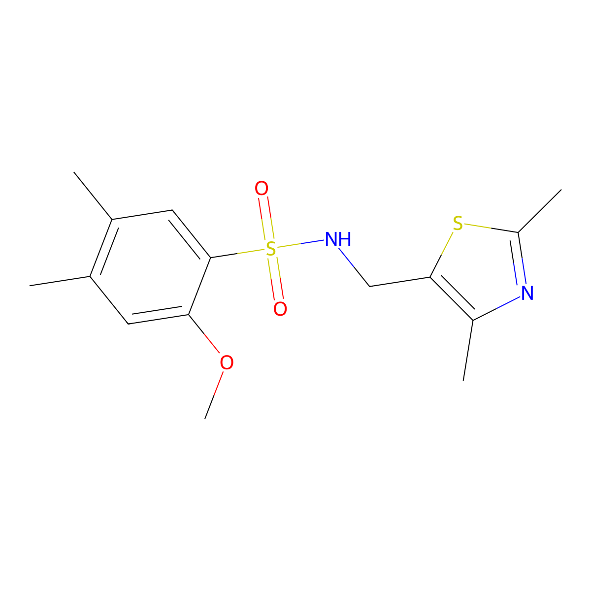 N-((2,4-dimethylthiazol-5-yl)methyl)-2-methoxy-4,5-dimethylbenzenesulfonamide molecular structure, CAS 1421530-56-4