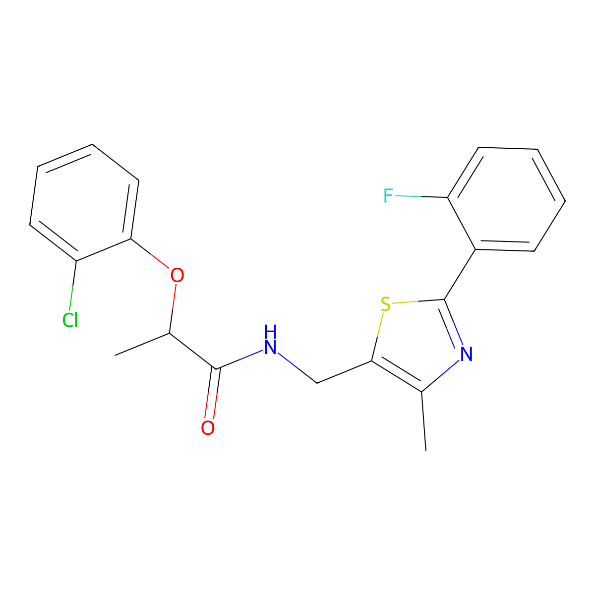 2-(2-chlorophenoxy)-N-((2-(2-fluorophenyl)-4-methylthiazol-5-yl)methyl)propanamide molecular structure, CAS 1421530-61-1