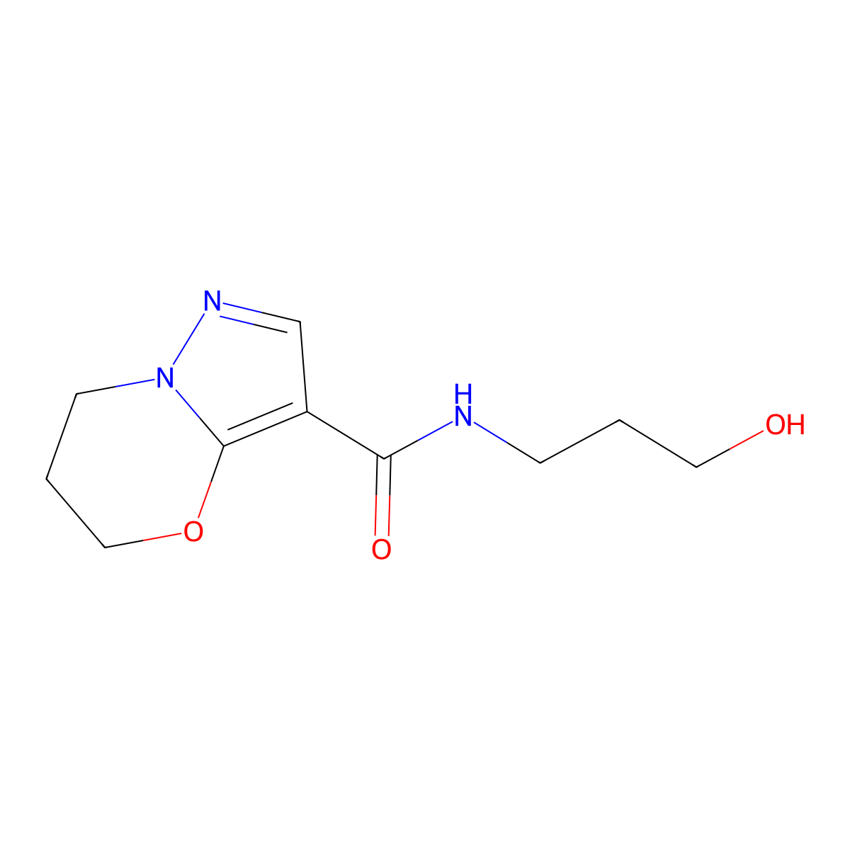 N-(3-hydroxypropyl)-6,7-dihydro-5H-pyrazolo[5,1-b][1,3]oxazine-3-carboxamide molecular structure, CAS 1421530-62-2
