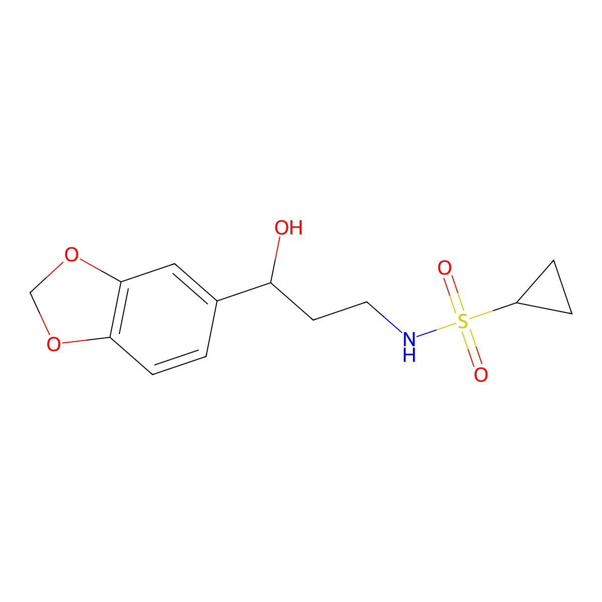 N-(3-(benzo[d][1,3]dioxol-5-yl)-3-hydroxypropyl)cyclopropanesulfonamide molecular structure, CAS 1421530-68-8