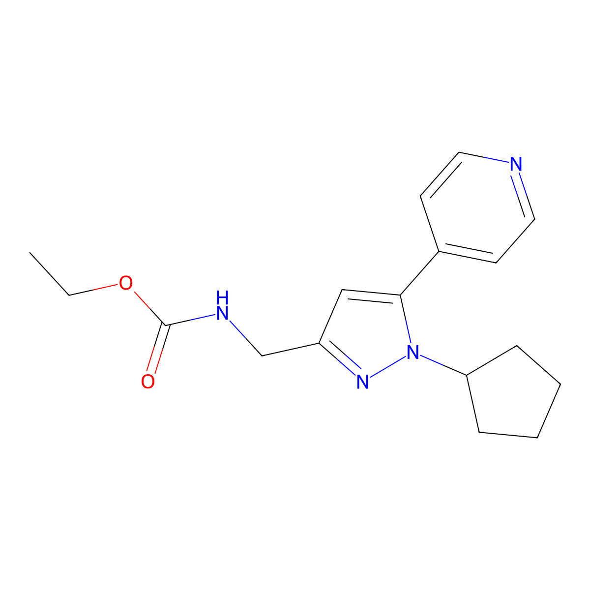 ethyl ((1-cyclopentyl-5-(pyridin-4-yl)-1H-pyrazol-3-yl)methyl)carbamate molecular structure, CAS 1421530-76-8