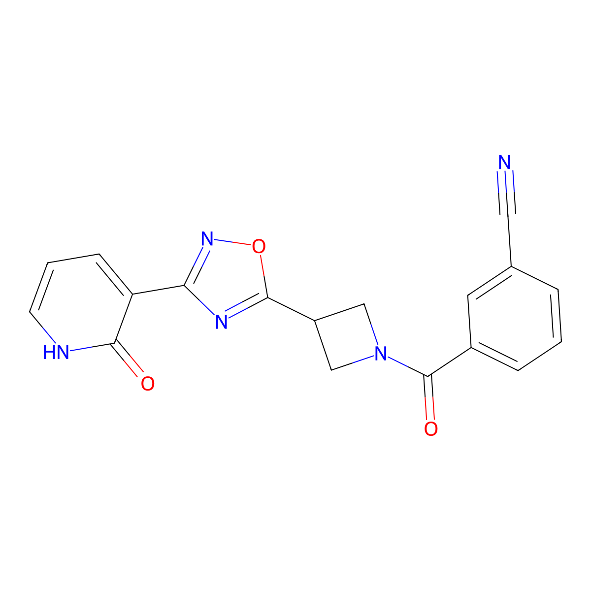 3-(3-(3-(2-Oxo-1,2-dihydropyridin-3-yl)-1,2,4-oxadiazol-5-yl)azetidine-1-carbonyl)benzonitrile molecular structure, CAS 1421530-79-1