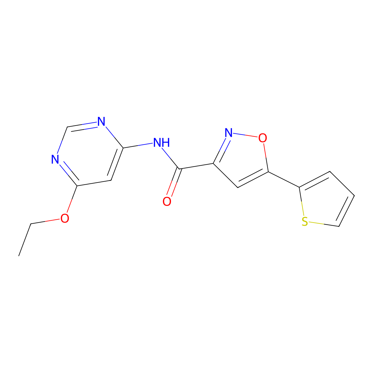 N-(6-ethoxypyrimidin-4-yl)-5-(thiophen-2-yl)isoxazole-3-carboxamide molecular structure, CAS 1421530-81-5