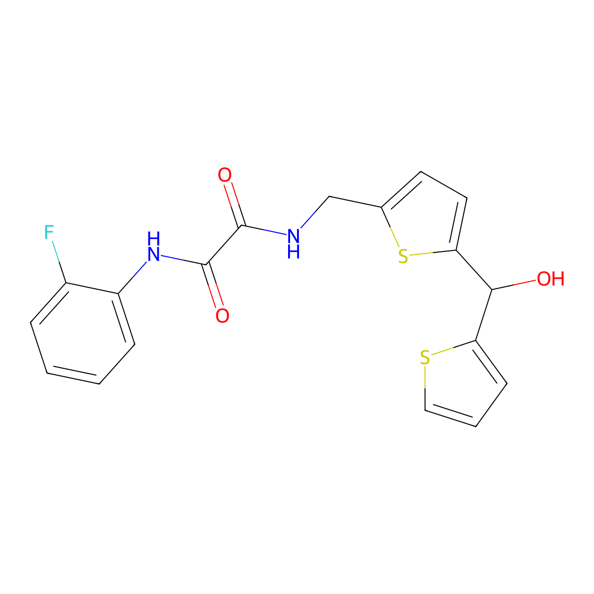 N1-(2-fluorophenyl)-N2-((5-(hydroxy(thiophen-2-yl)methyl)thiophen-2-yl)methyl)oxalamide molecular structure, CAS 1421530-85-9