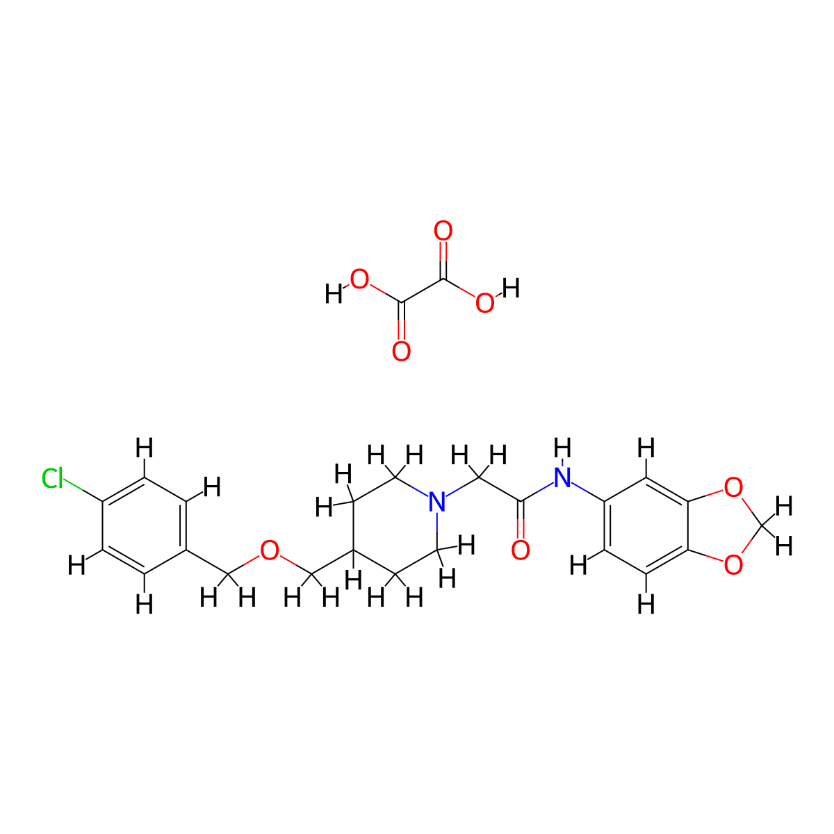 N-(benzo[d][1,3]dioxol-5-yl)-2-(4-(((4-chlorobenzyl)oxy)methyl)piperidin-1-yl)acetamide oxalate molecular structure, CAS 1421531-01-2