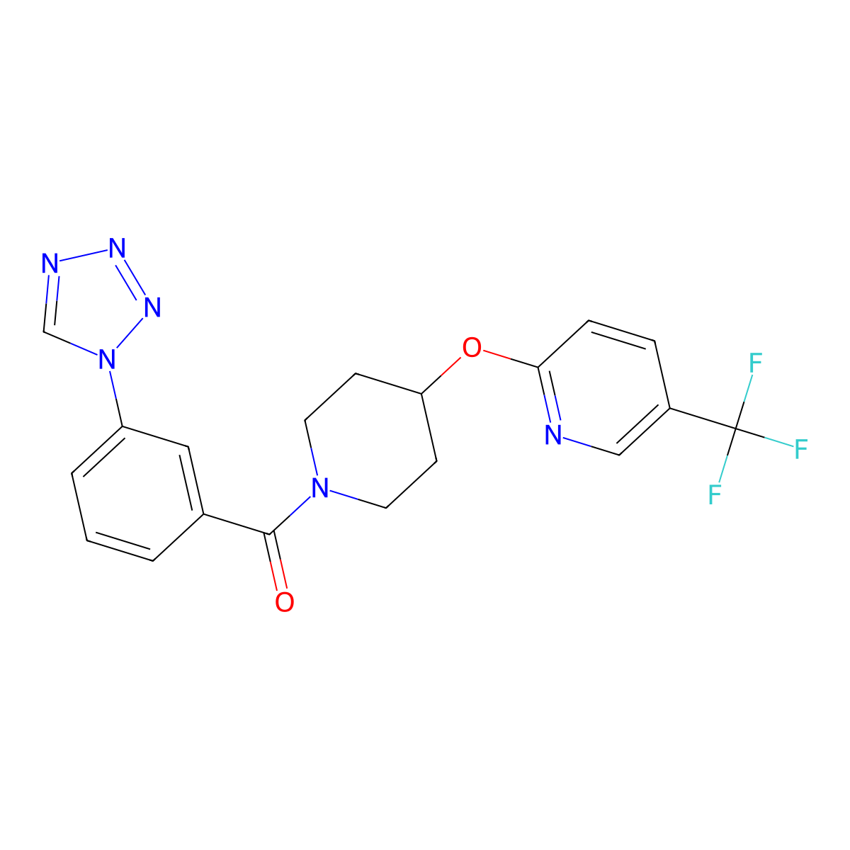 (3-(1H-tetrazol-1-yl)phenyl)(4-((5-(trifluoromethyl)pyridin-2-yl)oxy)piperidin-1-yl)methanone molecular structure, CAS 1421531-05-6