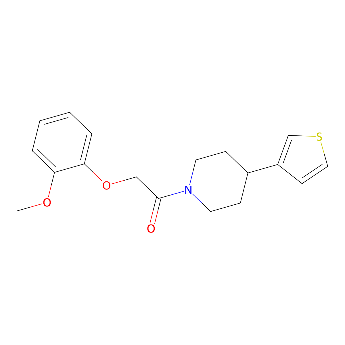 2-(2-Methoxyphenoxy)-1-(4-(thiophen-3-yl)piperidin-1-yl)ethanone molecular structure, CAS 1421531-06-7