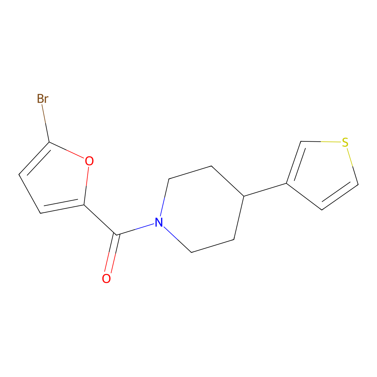 (5-Bromofuran-2-yl)(4-(thiophen-3-yl)piperidin-1-yl)methanone molecular structure, CAS 1421531-08-9
