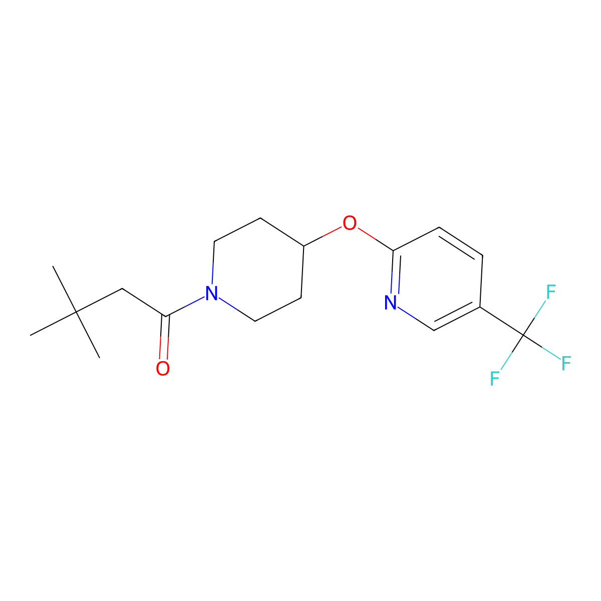 3,3-Dimethyl-1-(4-{[5-(trifluoromethyl)pyridin-2-YL]oxy}piperidin-1-YL)butan-1-one molecular structure, CAS 1421531-13-6
