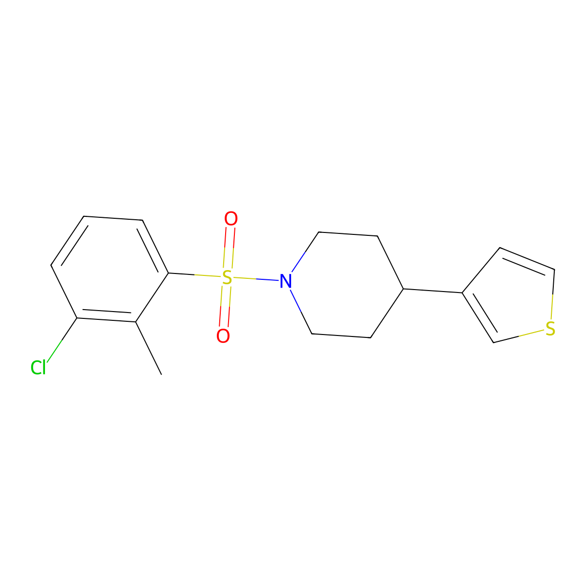 1-((3-Chloro-2-methylphenyl)sulfonyl)-4-(thiophen-3-yl)piperidine molecular structure, CAS 1421531-14-7