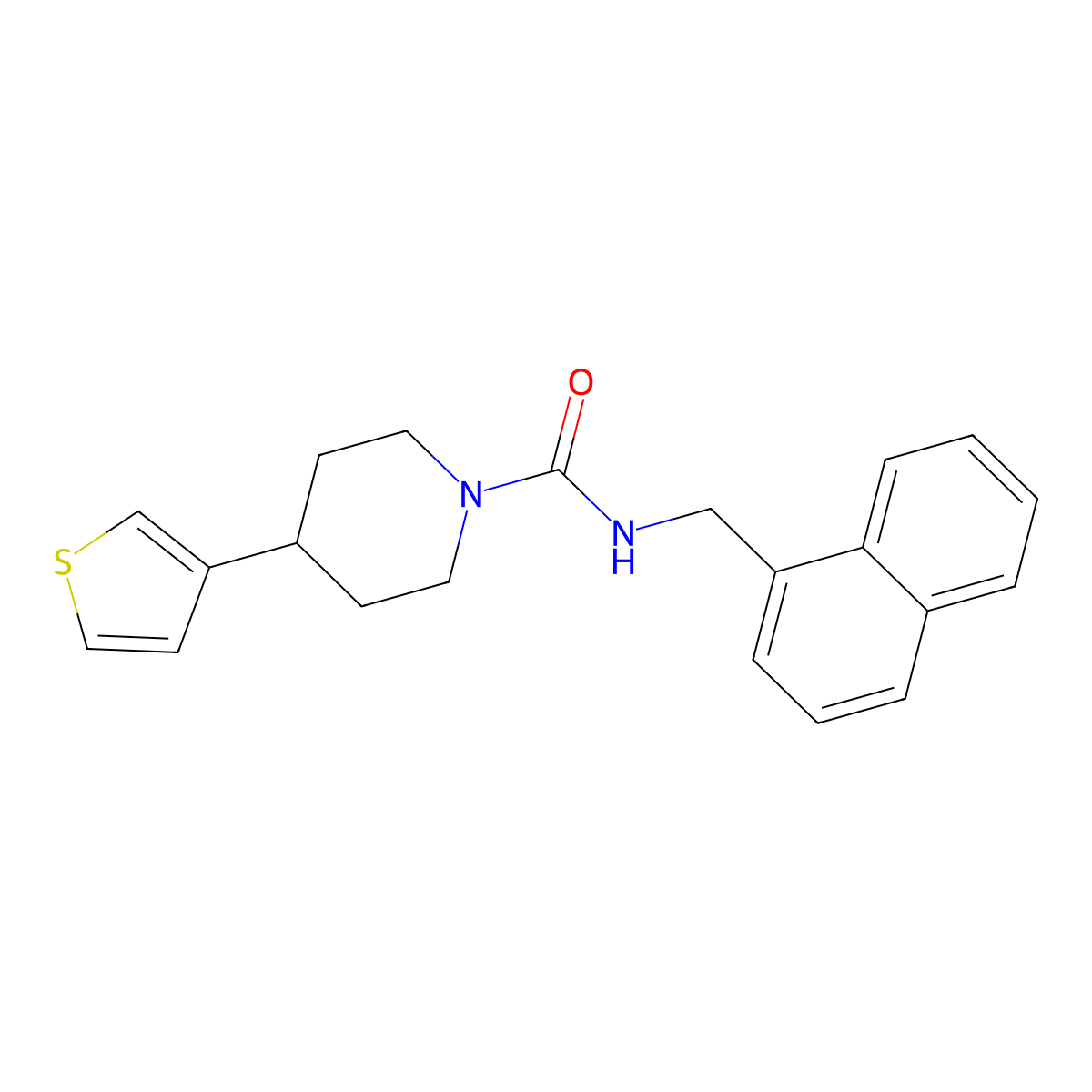 N-(naphthalen-1-ylmethyl)-4-(thiophen-3-yl)piperidine-1-carboxamide molecular structure, CAS 1421531-21-6