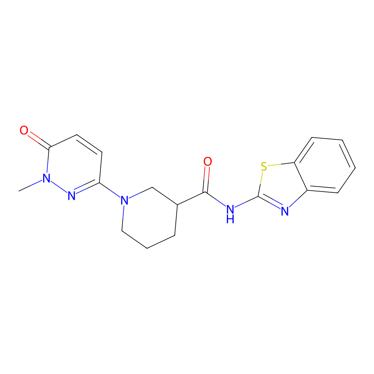 N-(benzo[d]thiazol-2-yl)-1-(1-methyl-6-oxo-1,6-dihydropyridazin-3-yl)piperidine-3-carboxamide molecular structure, CAS 1421531-30-7