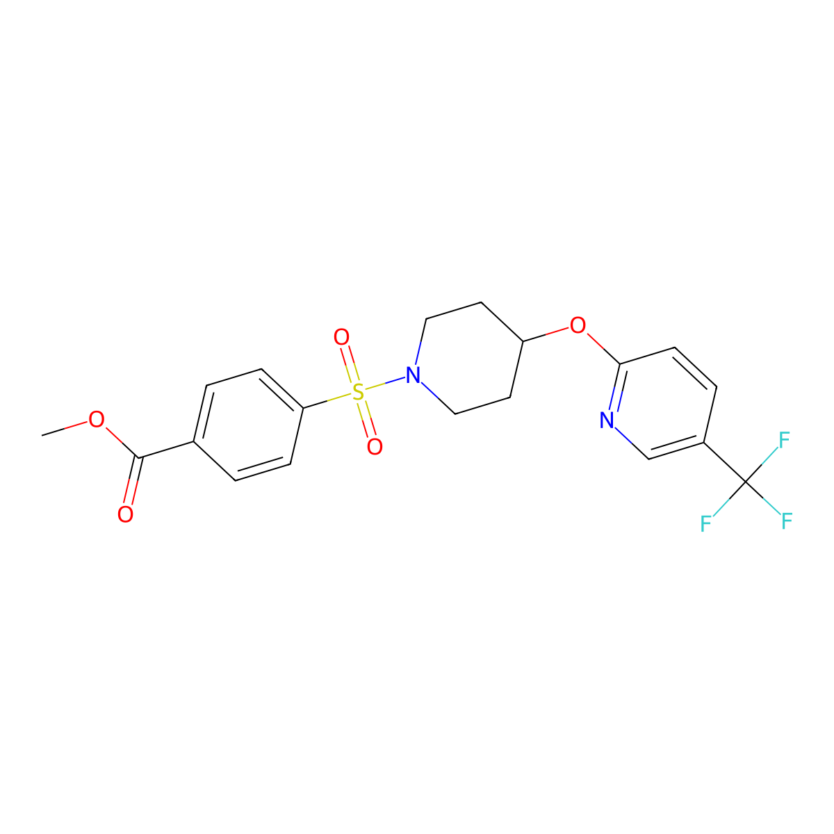 Methyl 4-[(4-{[5-(trifluoromethyl)pyridin-2-yl]oxy}piperidin-1-yl)sulfonyl]benzoate molecular structure, CAS 1421531-33-0