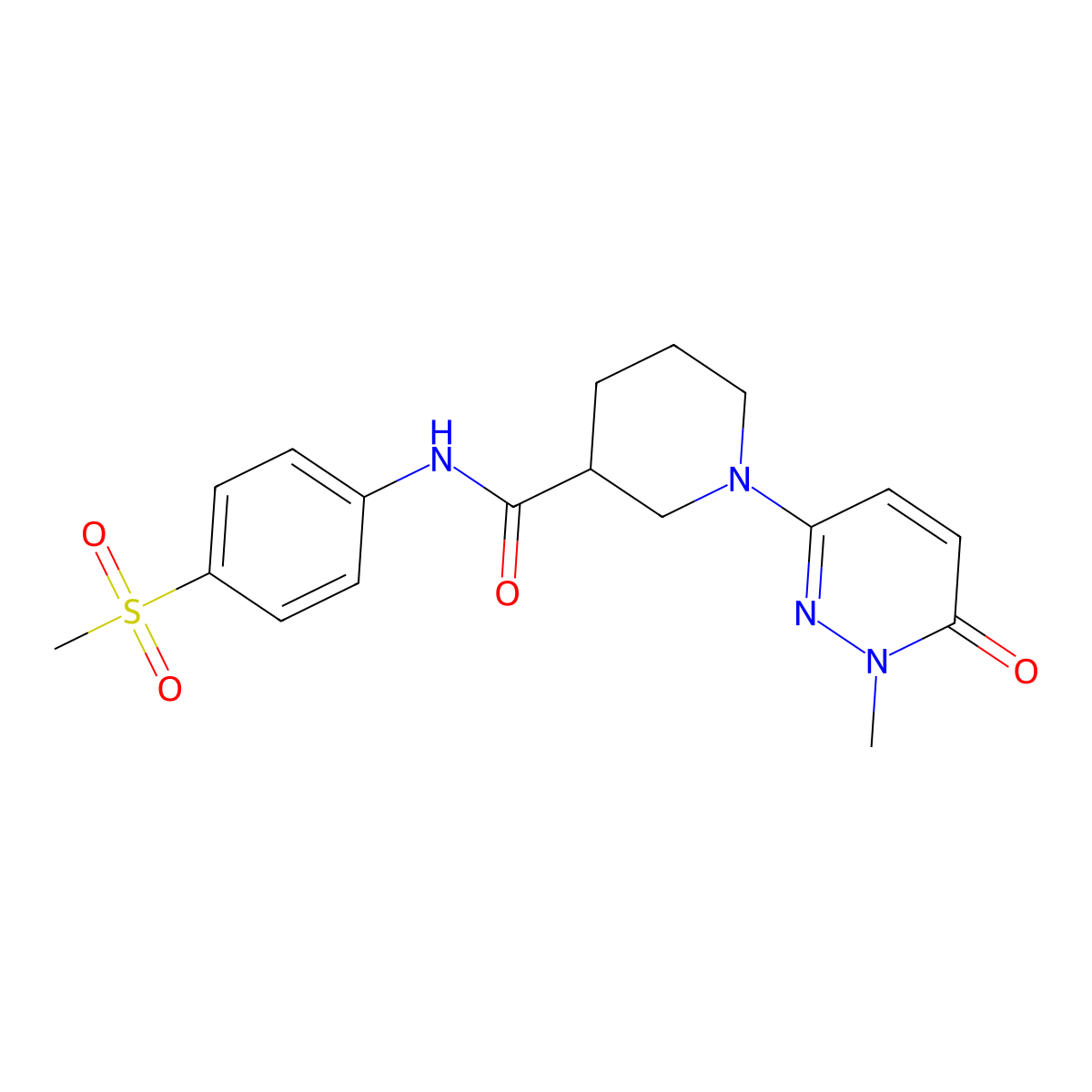 1-(1-methyl-6-oxo-1,6-dihydropyridazin-3-yl)-N-(4-(methylsulfonyl)phenyl)piperidine-3-carboxamide molecular structure, CAS 1421531-34-1
