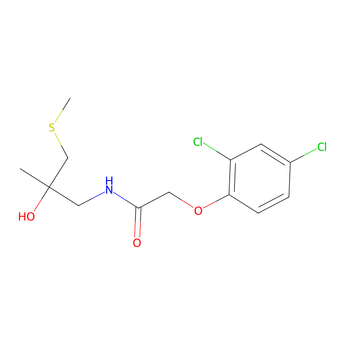 2-(2,4-dichlorophenoxy)-N-(2-hydroxy-2-methyl-3-(methylthio)propyl)acetamide molecular structure, CAS 1421531-36-3