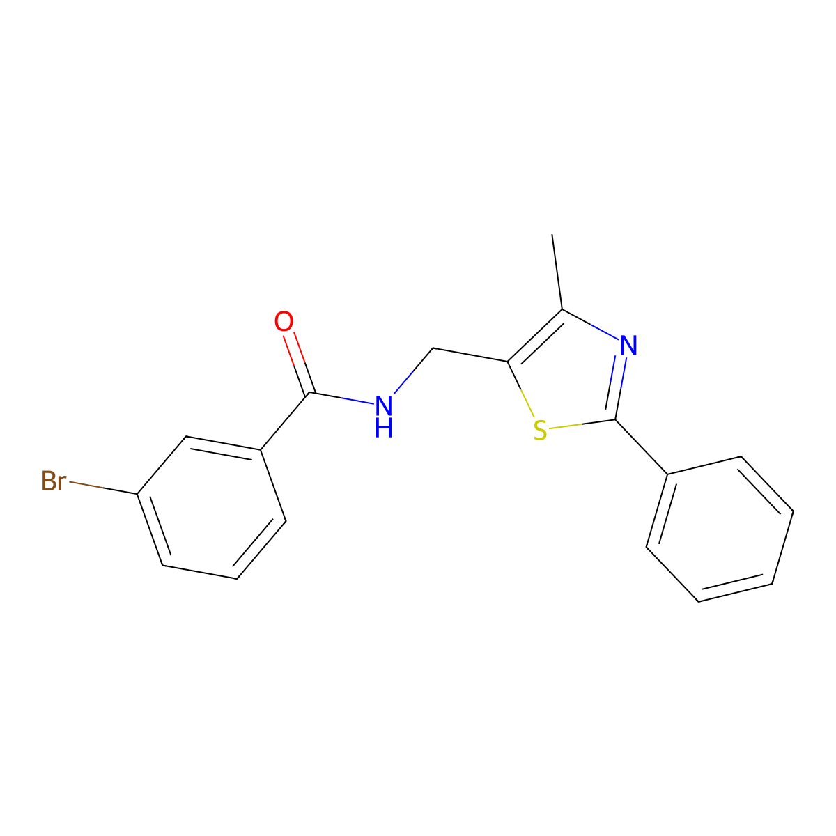 3-bromo-N-((4-methyl-2-phenylthiazol-5-yl)methyl)benzamide molecular structure, CAS 1421531-37-4