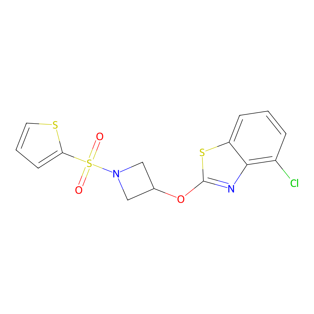 4-Chloro-2-((1-(thiophen-2-ylsulfonyl)azetidin-3-yl)oxy)benzo[d]thiazole molecular structure, CAS 1421531-38-5