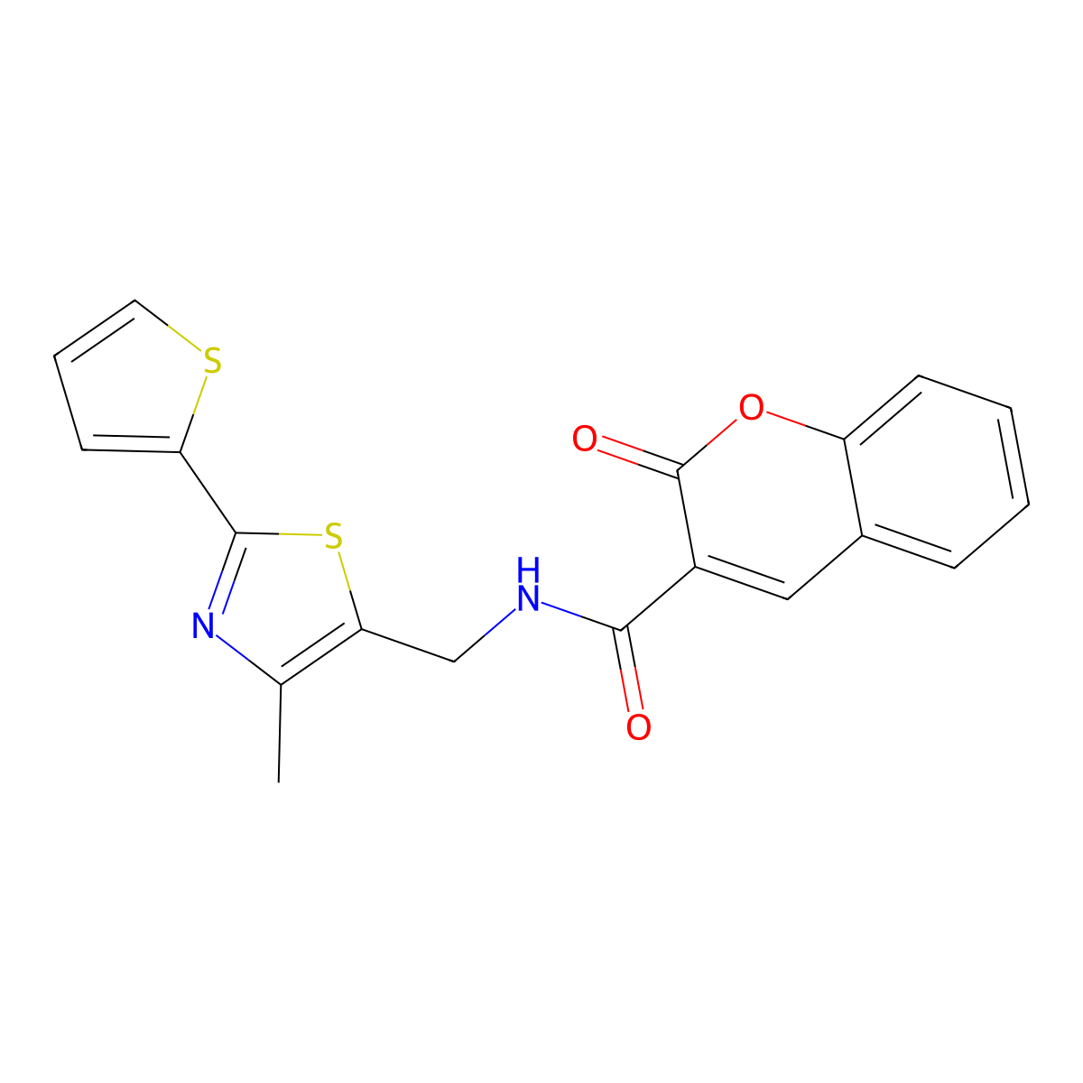 N-((4-methyl-2-(thiophen-2-yl)thiazol-5-yl)methyl)-2-oxo-2H-chromene-3-carboxamide molecular structure, CAS 1421531-39-6