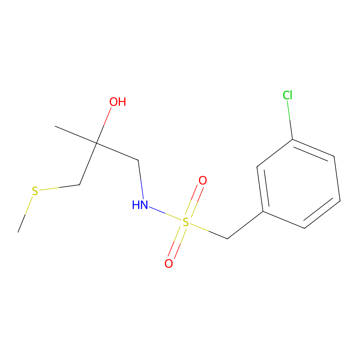 1-(3-chlorophenyl)-N-(2-hydroxy-2-methyl-3-(methylthio)propyl)methanesulfonamide molecular structure, CAS 1421531-40-9