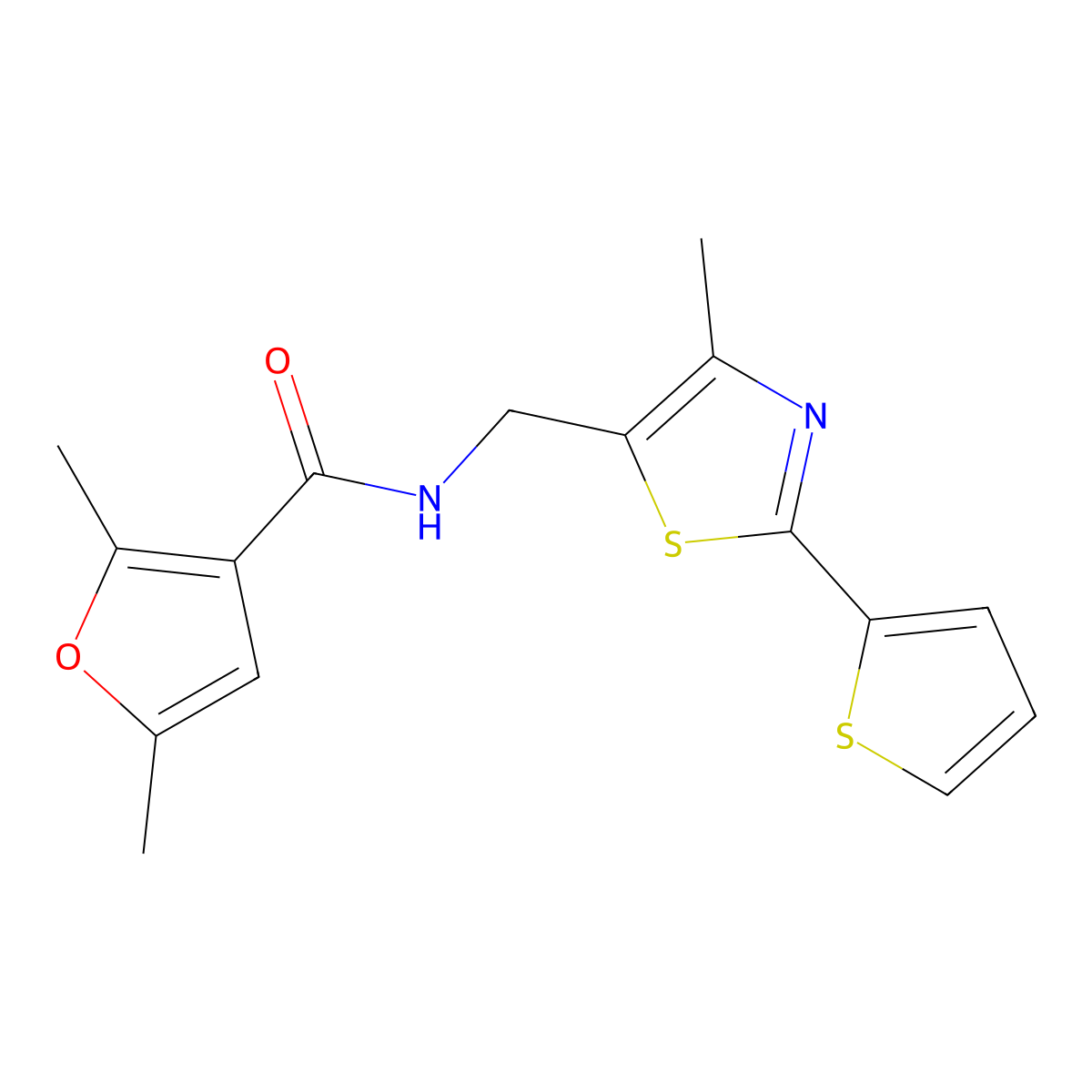 2,5-dimethyl-N-((4-methyl-2-(thiophen-2-yl)thiazol-5-yl)methyl)furan-3-carboxamide molecular structure, CAS 1421531-43-2
