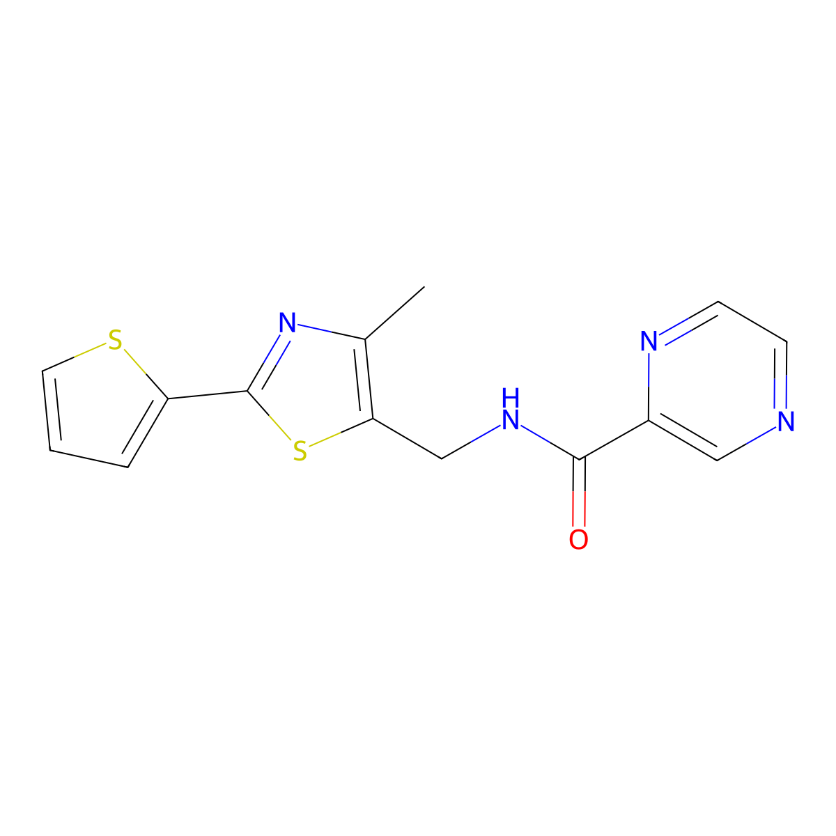 N-((4-methyl-2-(thiophen-2-yl)thiazol-5-yl)methyl)pyrazine-2-carboxamide molecular structure, CAS 1421531-46-5