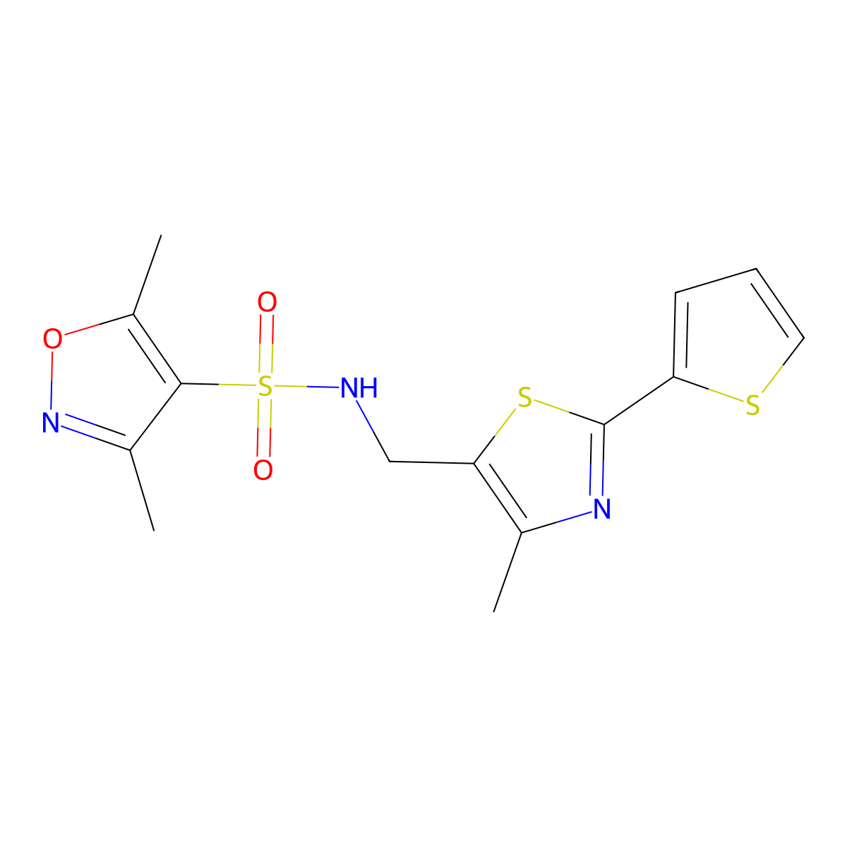 3,5-dimethyl-N-((4-methyl-2-(thiophen-2-yl)thiazol-5-yl)methyl)isoxazole-4-sulfonamide molecular structure, CAS 1421531-48-7
