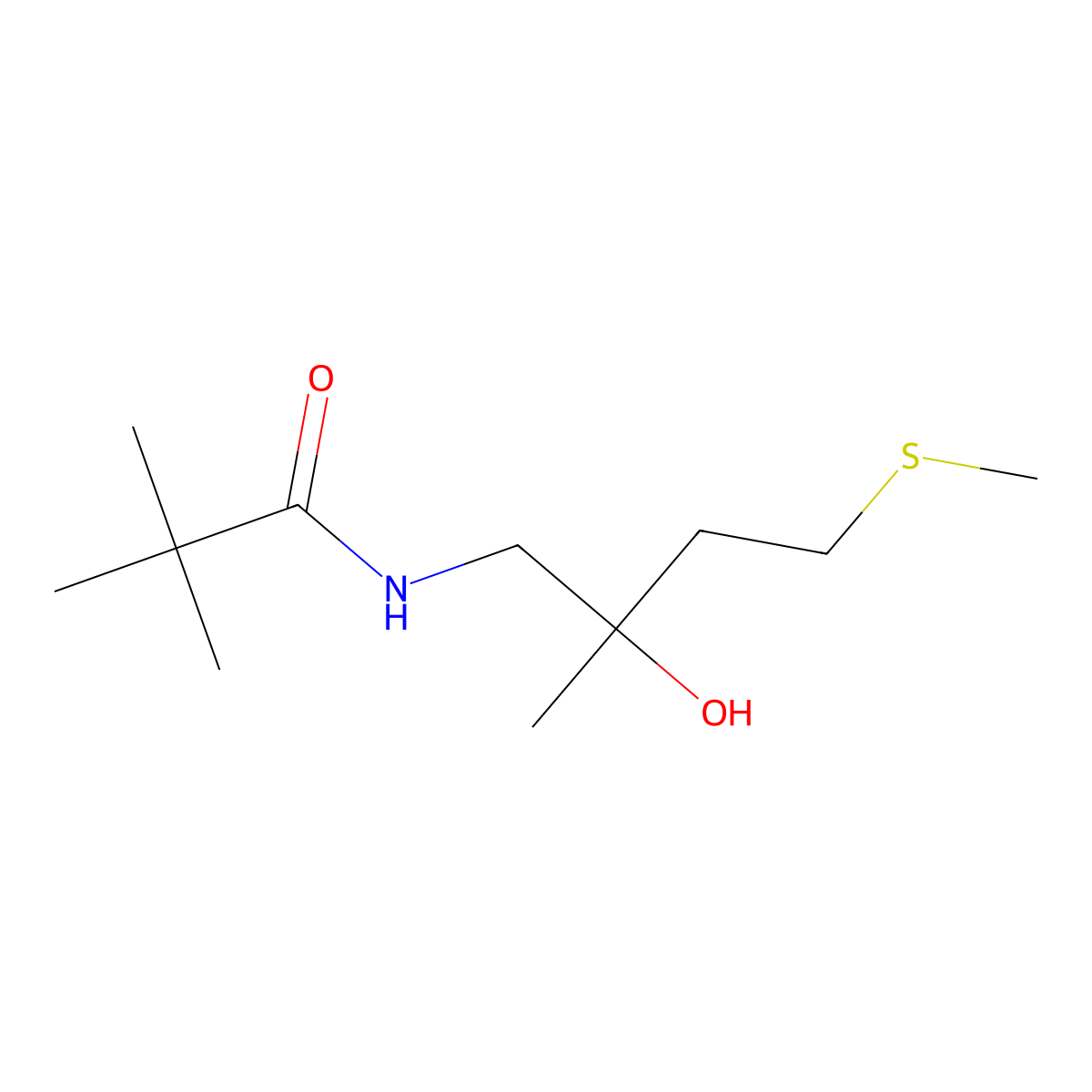 N-(2-hydroxy-2-methyl-4-(methylthio)butyl)pivalamide molecular structure, CAS 1421531-49-8