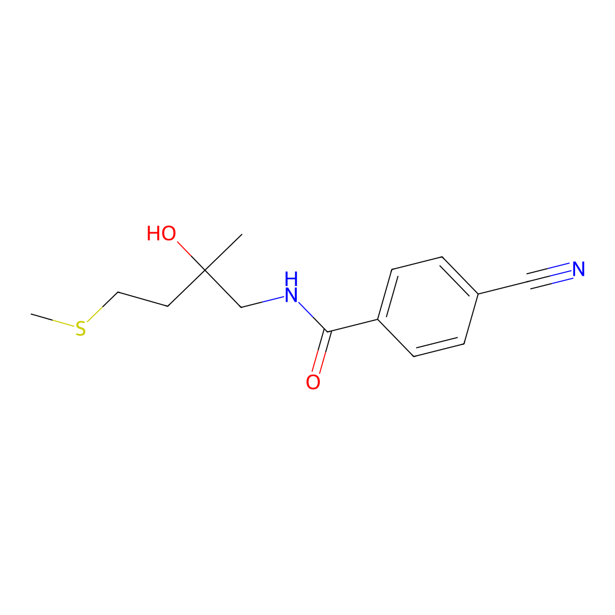 4-cyano-N-(2-hydroxy-2-methyl-4-(methylthio)butyl)benzamide molecular structure, CAS 1421531-52-3