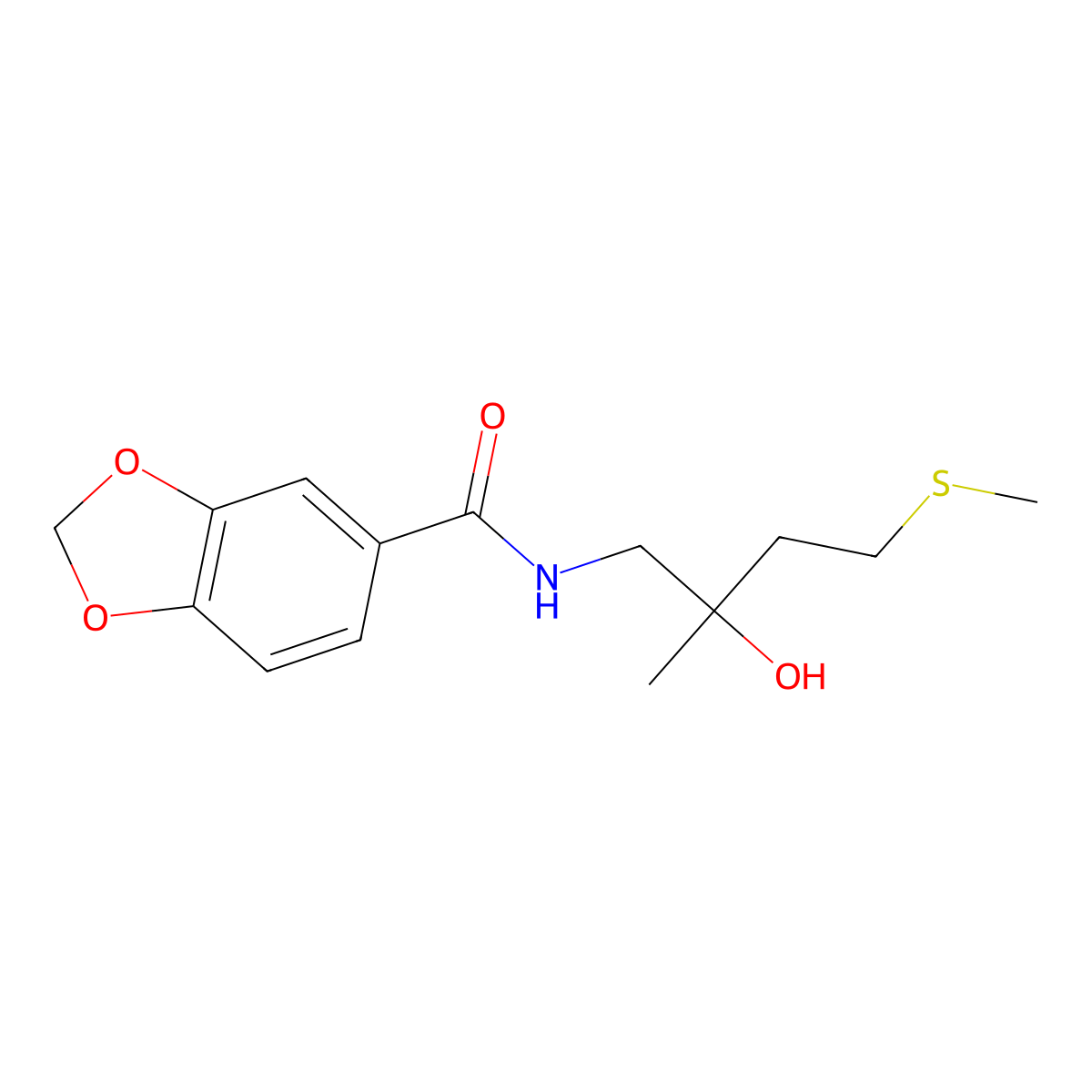N-(2-hydroxy-2-methyl-4-(methylthio)butyl)benzo[d][1,3]dioxole-5-carboxamide molecular structure, CAS 1421531-57-8