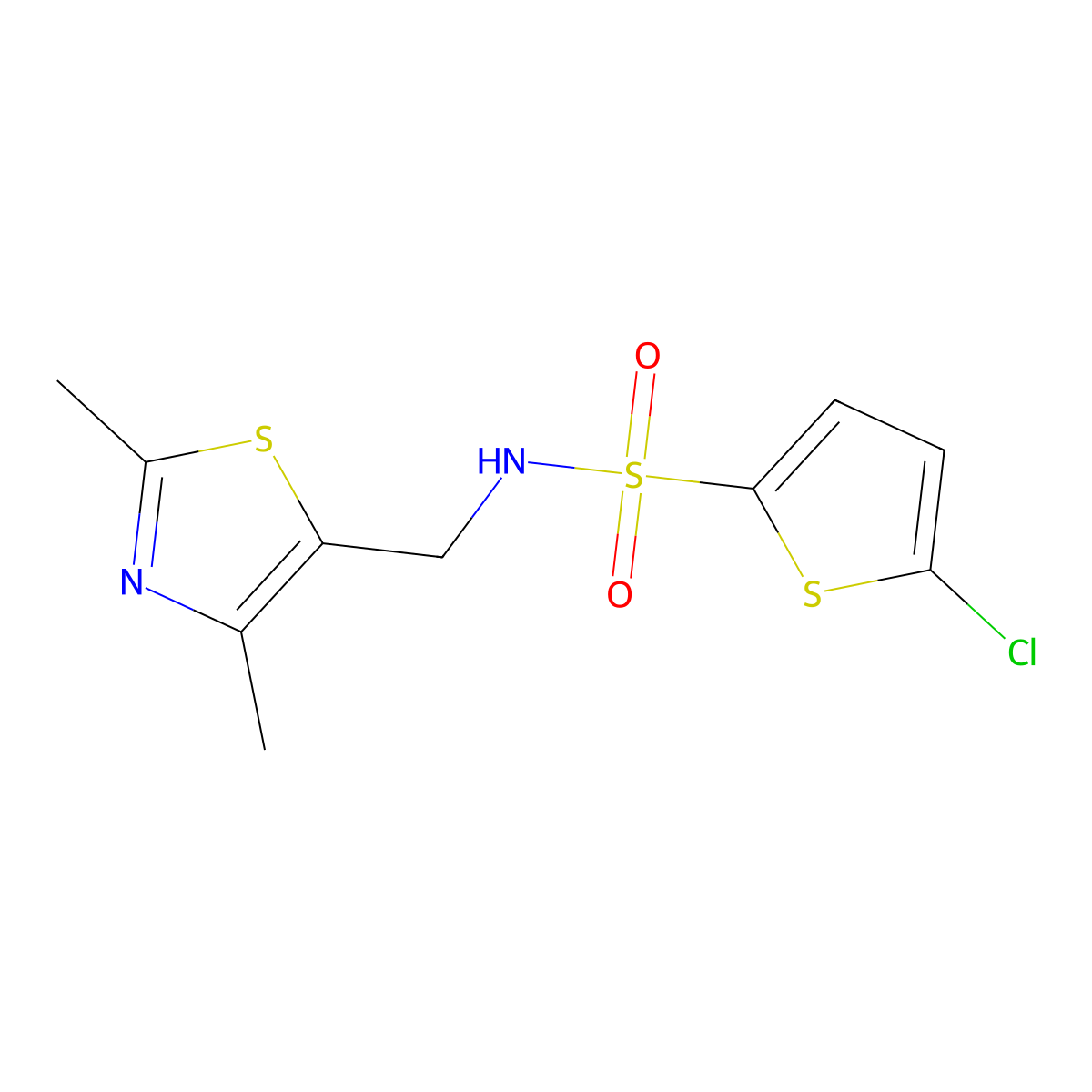 5-chloro-N-((2,4-dimethylthiazol-5-yl)methyl)thiophene-2-sulfonamide molecular structure, CAS 1421531-58-9