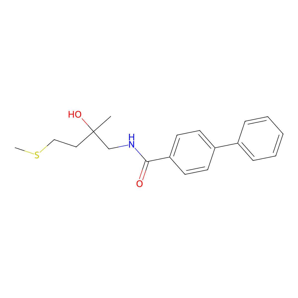 N-(2-hydroxy-2-methyl-4-(methylthio)butyl)-[1,1'-biphenyl]-4-carboxamide molecular structure, CAS 1421531-59-0