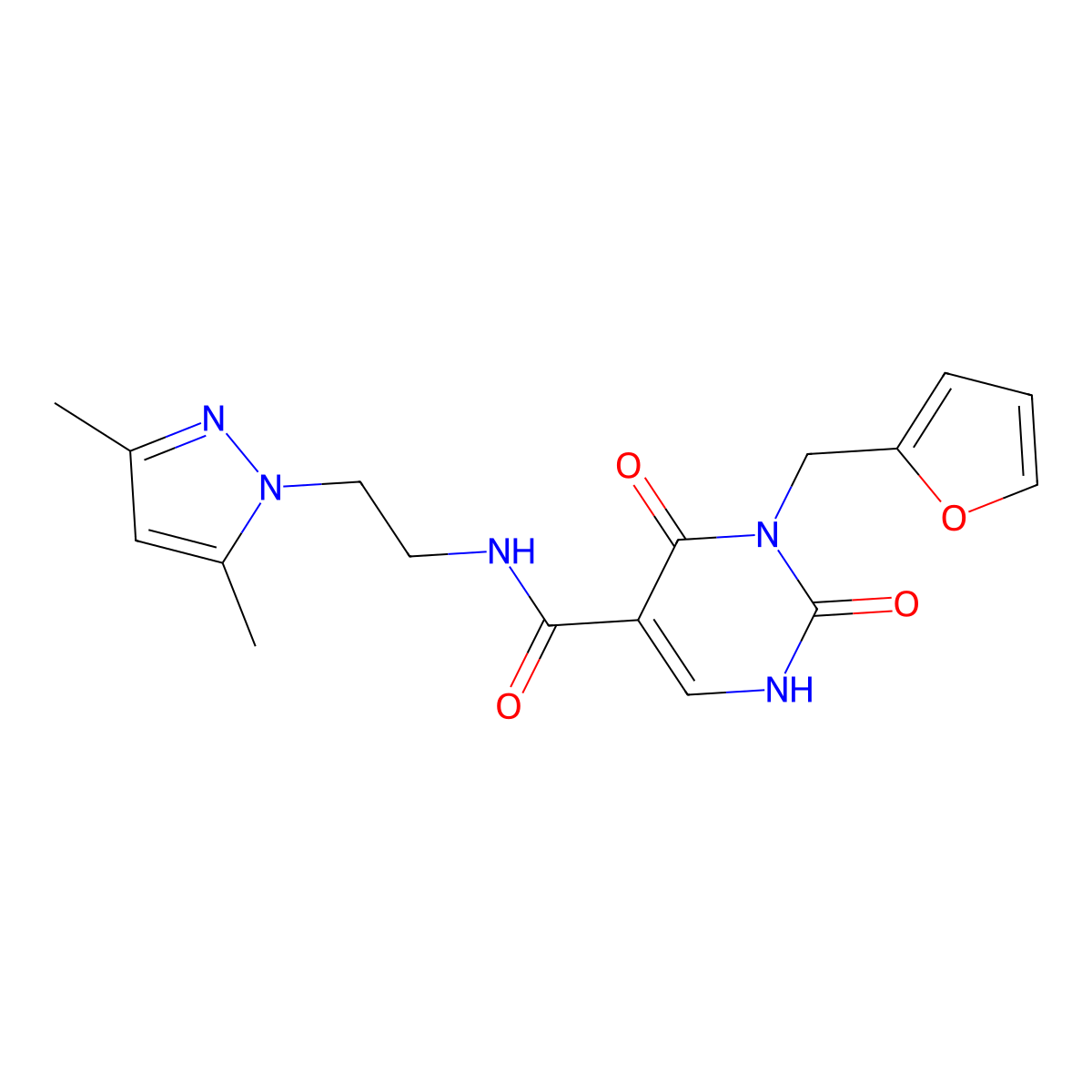 N-(2-(3,5-dimethyl-1H-pyrazol-1-yl)ethyl)-3-(furan-2-ylmethyl)-2,4-dioxo-1,2,3,4-tetrahydropyrimidine-5-carboxamide molecular structure, CAS 1421531-60-3