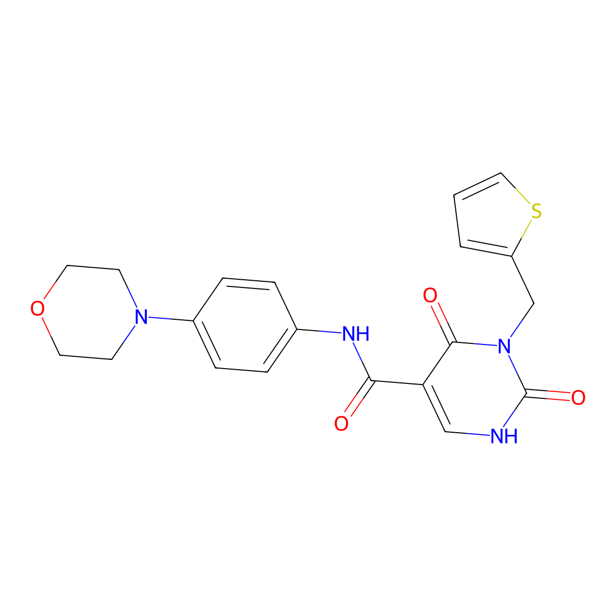 N-(4-morpholinophenyl)-2,4-dioxo-3-(thiophen-2-ylmethyl)-1,2,3,4-tetrahydropyrimidine-5-carboxamide molecular structure, CAS 1421531-64-7