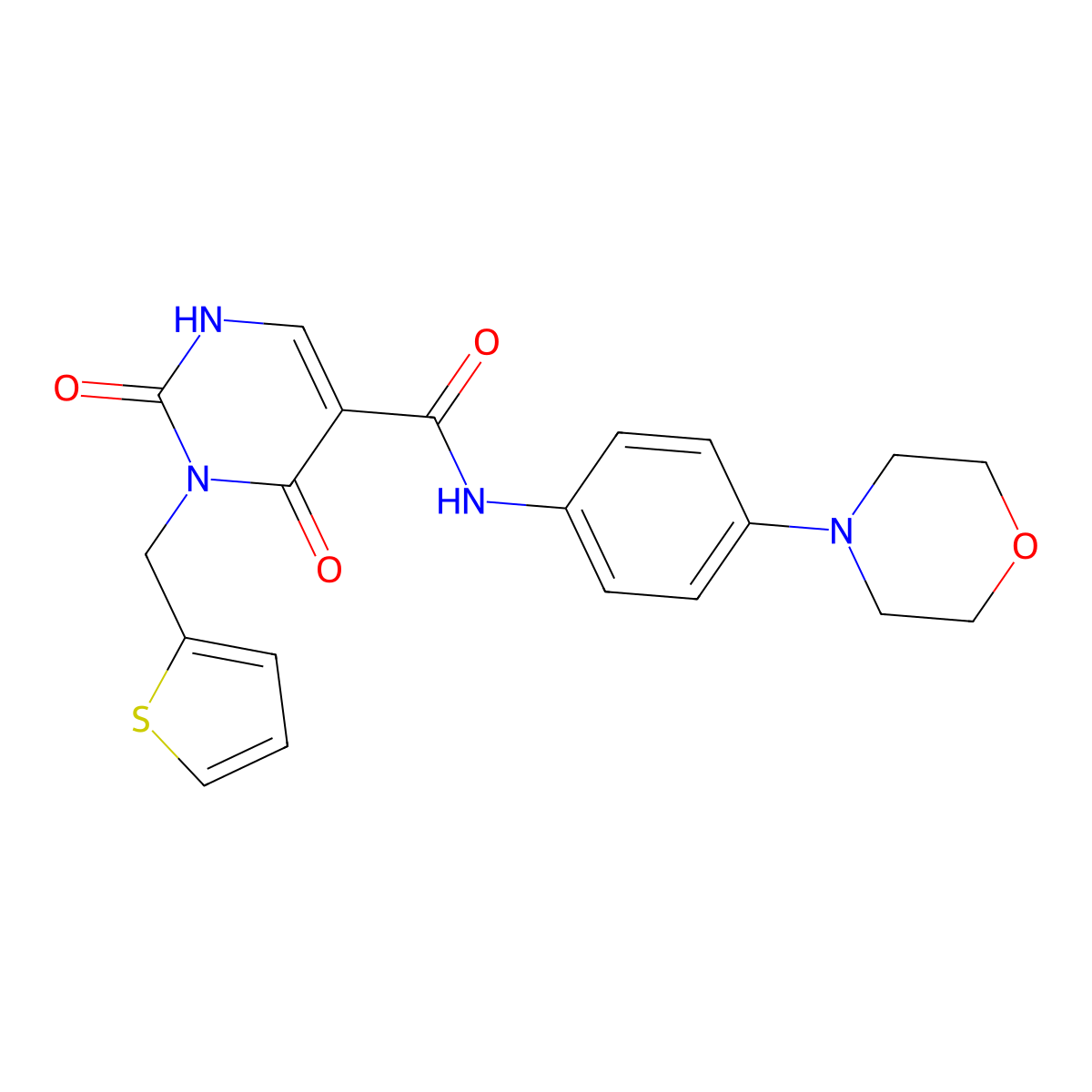 N-(4-morpholinophenyl)-2,4-dioxo-3-(thiophen-2-ylmethyl)-1,2,3,4-tetrahydropyrimidine-5-carboxamide molecular structure, CAS 1421531-64-7