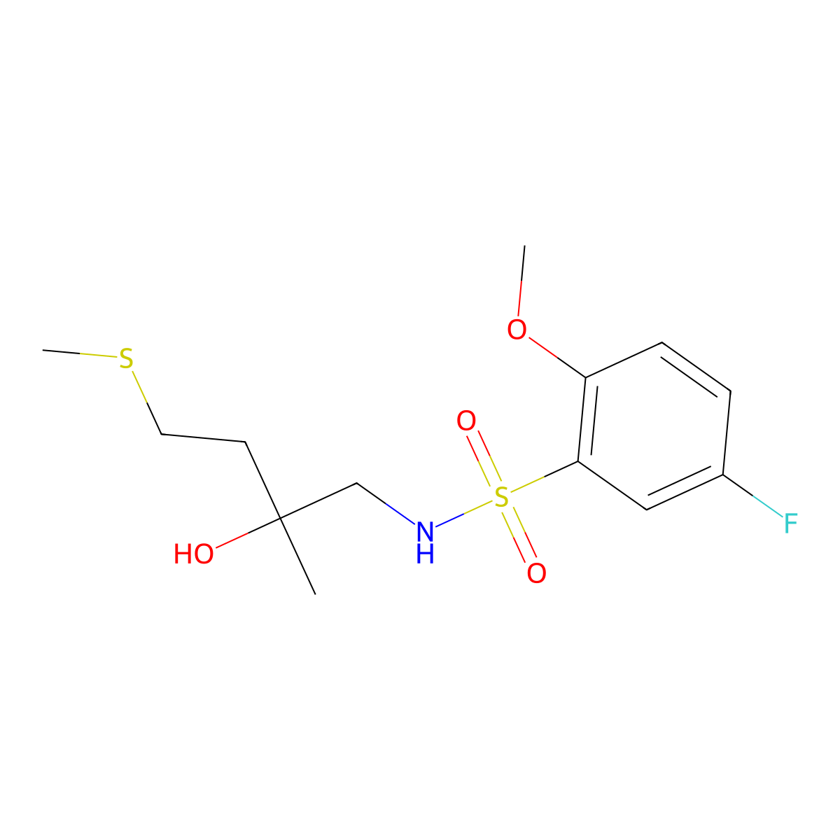 5-fluoro-N-(2-hydroxy-2-methyl-4-(methylthio)butyl)-2-methoxybenzenesulfonamide molecular structure, CAS 1421531-68-1