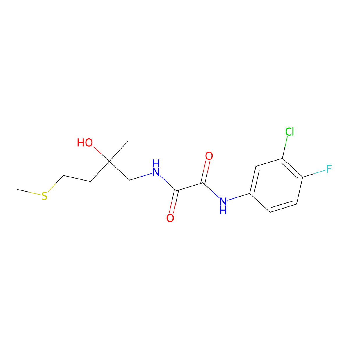 N1-(3-chloro-4-fluorophenyl)-N2-(2-hydroxy-2-methyl-4-(methylthio)butyl)oxalamide molecular structure, CAS 1421531-76-1