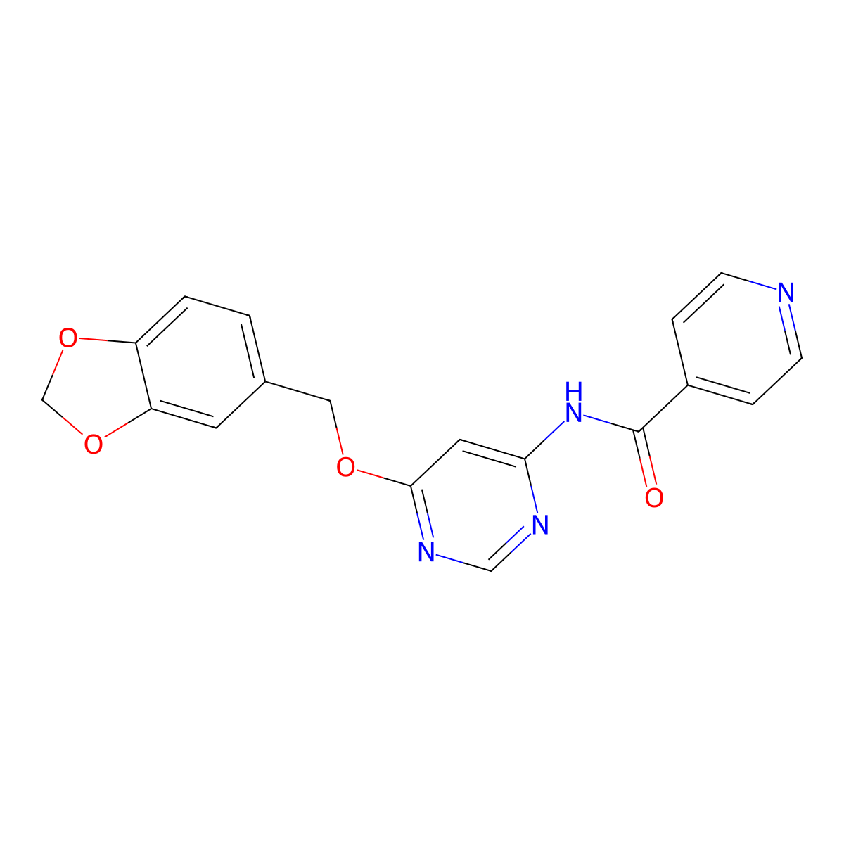 N-(6-(benzo[d][1,3]dioxol-5-ylmethoxy)pyrimidin-4-yl)isonicotinamide molecular structure, CAS 1421531-78-3