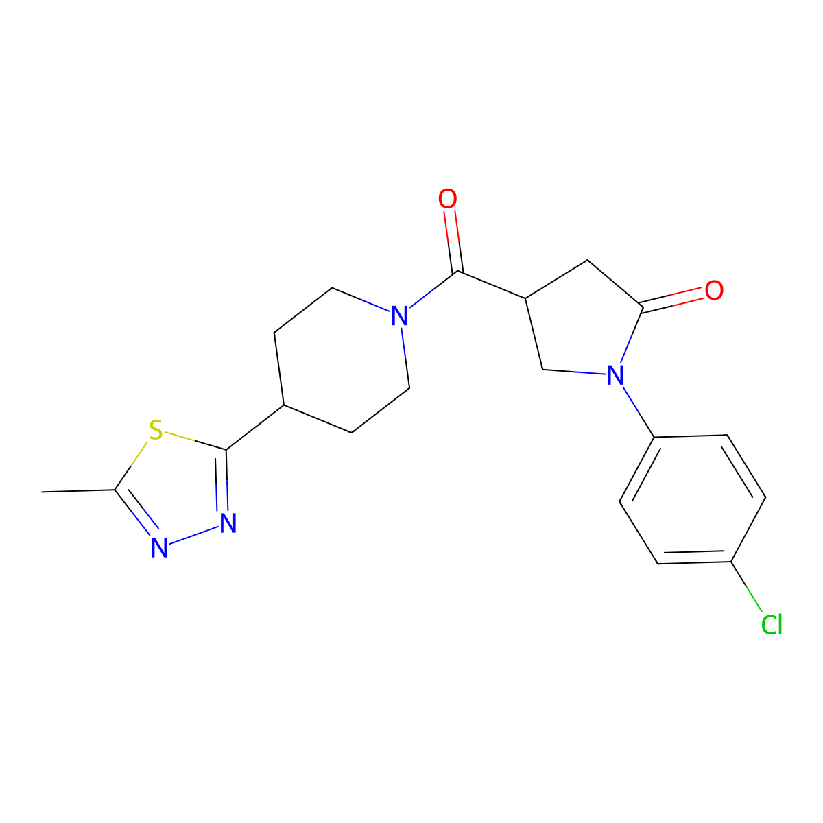 1-(4-Chlorophenyl)-4-[4-(5-methyl-1,3,4-thiadiazol-2-yl)piperidine-1-carbonyl]pyrrolidin-2-one molecular structure, CAS 1421531-85-2