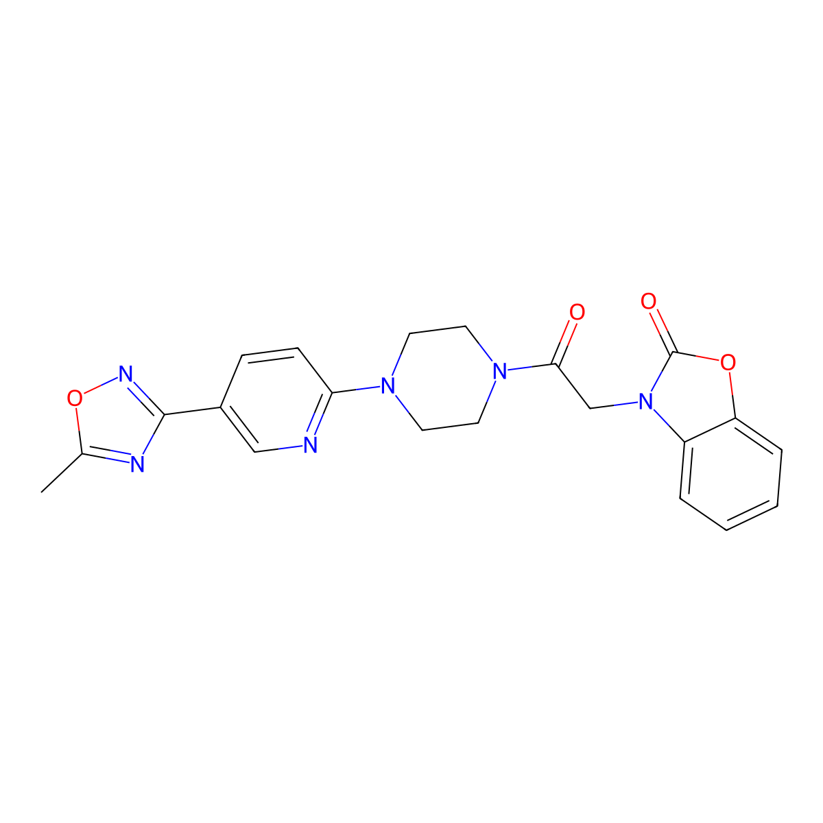 3-(2-(4-(5-(5-methyl-1,2,4-oxadiazol-3-yl)pyridin-2-yl)piperazin-1-yl)-2-oxoethyl)benzo[d]oxazol-2(3H)-one molecular structure, CAS 1421531-97-6