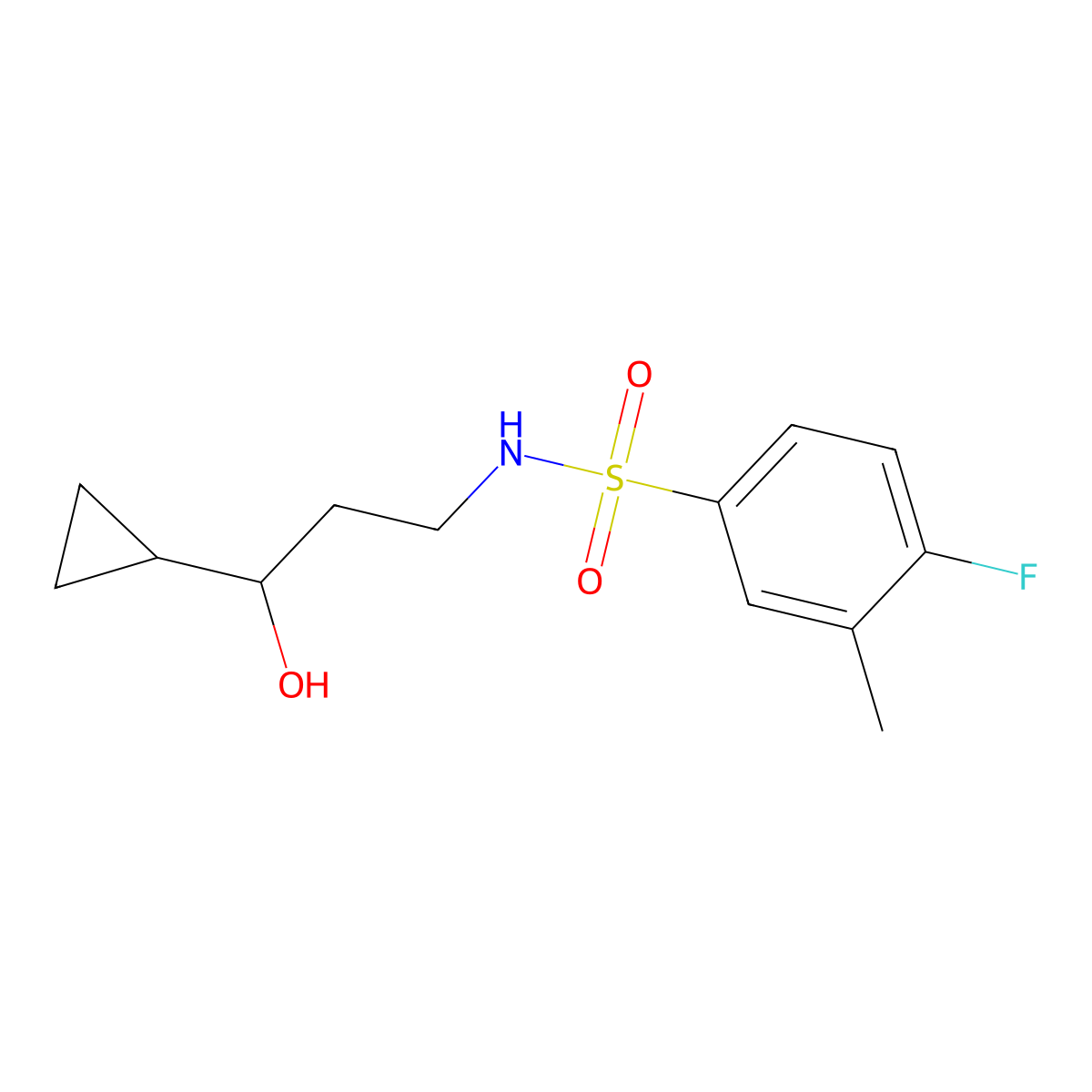 N-(3-cyclopropyl-3-hydroxypropyl)-4-fluoro-3-methylbenzenesulfonamide molecular structure, CAS 1421532-06-0