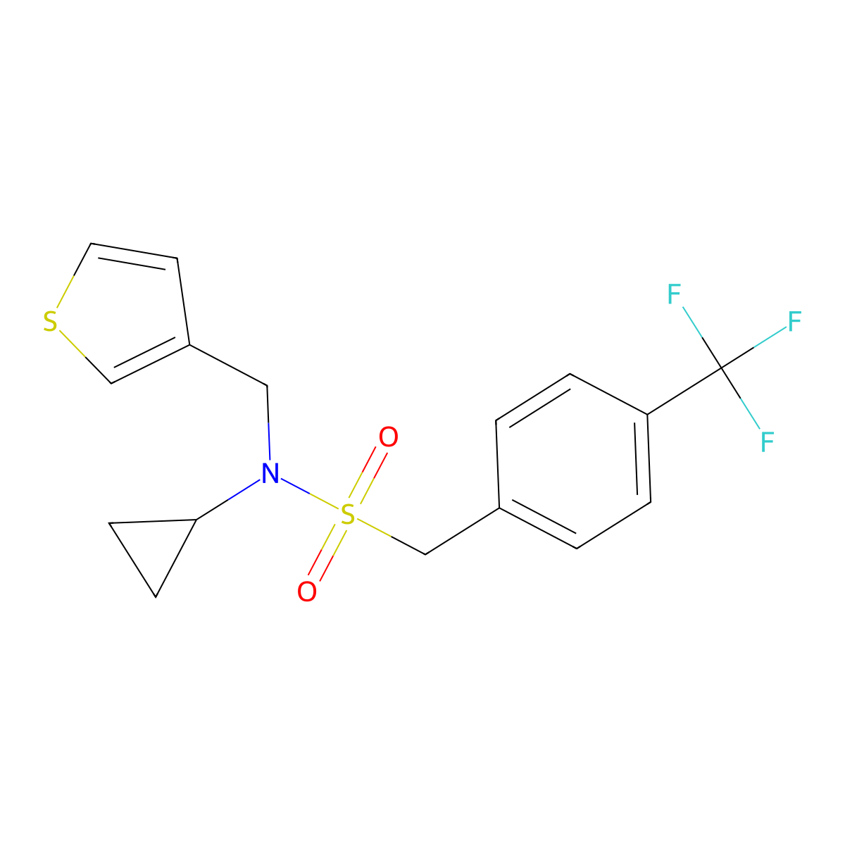 N-cyclopropyl-N-(thiophen-3-ylmethyl)-1-(4-(trifluoromethyl)phenyl)methanesulfonamide molecular structure, CAS 1421532-21-9