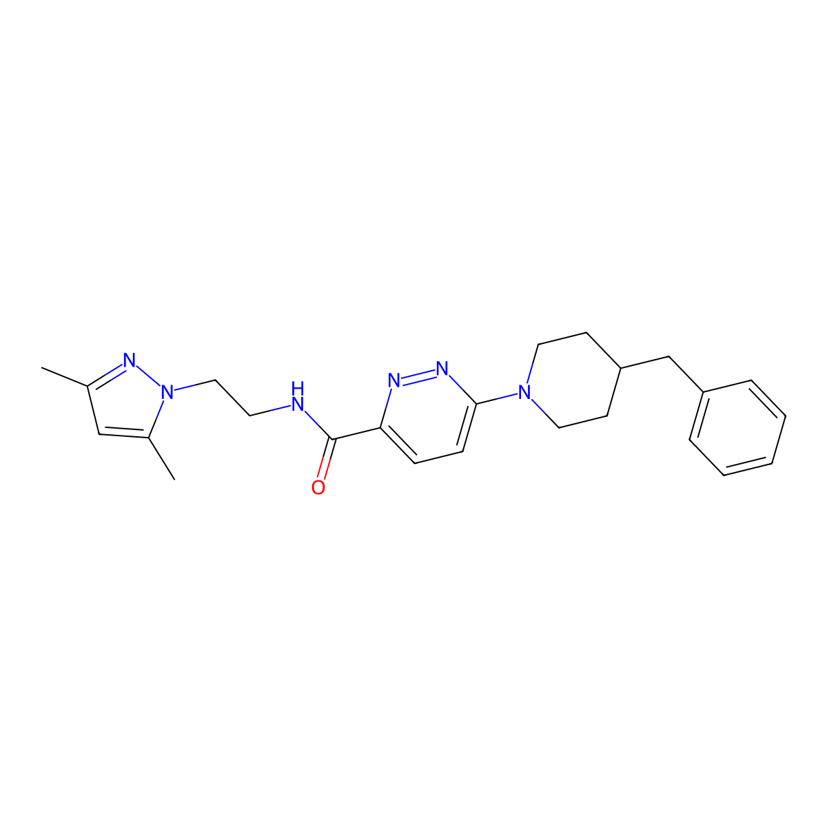 6-(4-benzylpiperidin-1-yl)-N-(2-(3,5-dimethyl-1H-pyrazol-1-yl)ethyl)pyridazine-3-carboxamide molecular structure, CAS 1421532-28-6