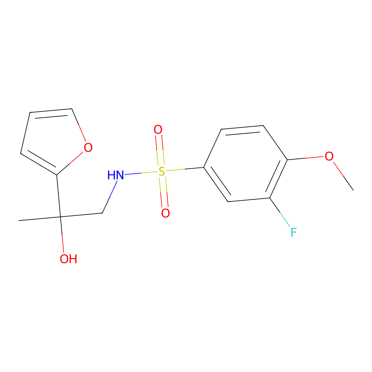 3-fluoro-N-(2-(furan-2-yl)-2-hydroxypropyl)-4-methoxybenzenesulfonamide molecular structure, CAS 1421532-35-5
